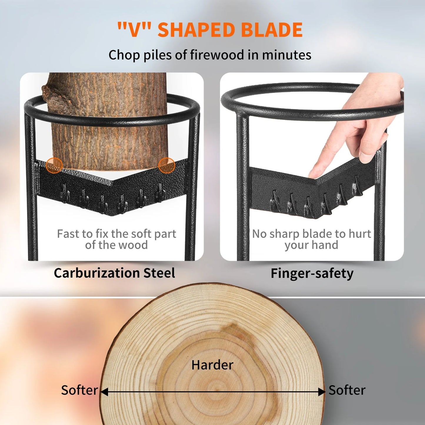 VEVOR Firewood Kindling Splitter, 9''X17'' XL Wood Splitter, Unique V-Shaped Finger-Safety Blade, Manual Log Splitter for Wood Splitting, Heavy Duty Strong Steel Structure & Stability, Log Splitter